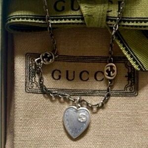 Gucci Sterling Silver Blue Heart Pendant Necklace